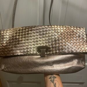 Elliott Lucca Bronze Woven Clutch